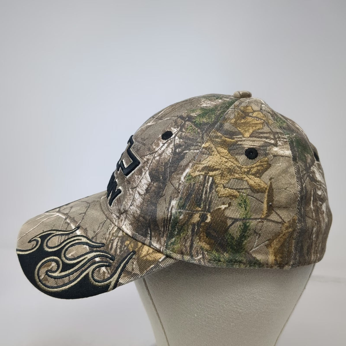 Signatures Chevy Baseball Cap Brown XL Camo Flames Bowtie Logo Stretch Fit Hat