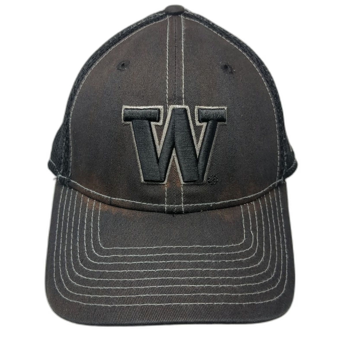 Washington Huskies NCAA New Era Cap Black XL Mesh Stretch Fit 39THIRTY W Logo