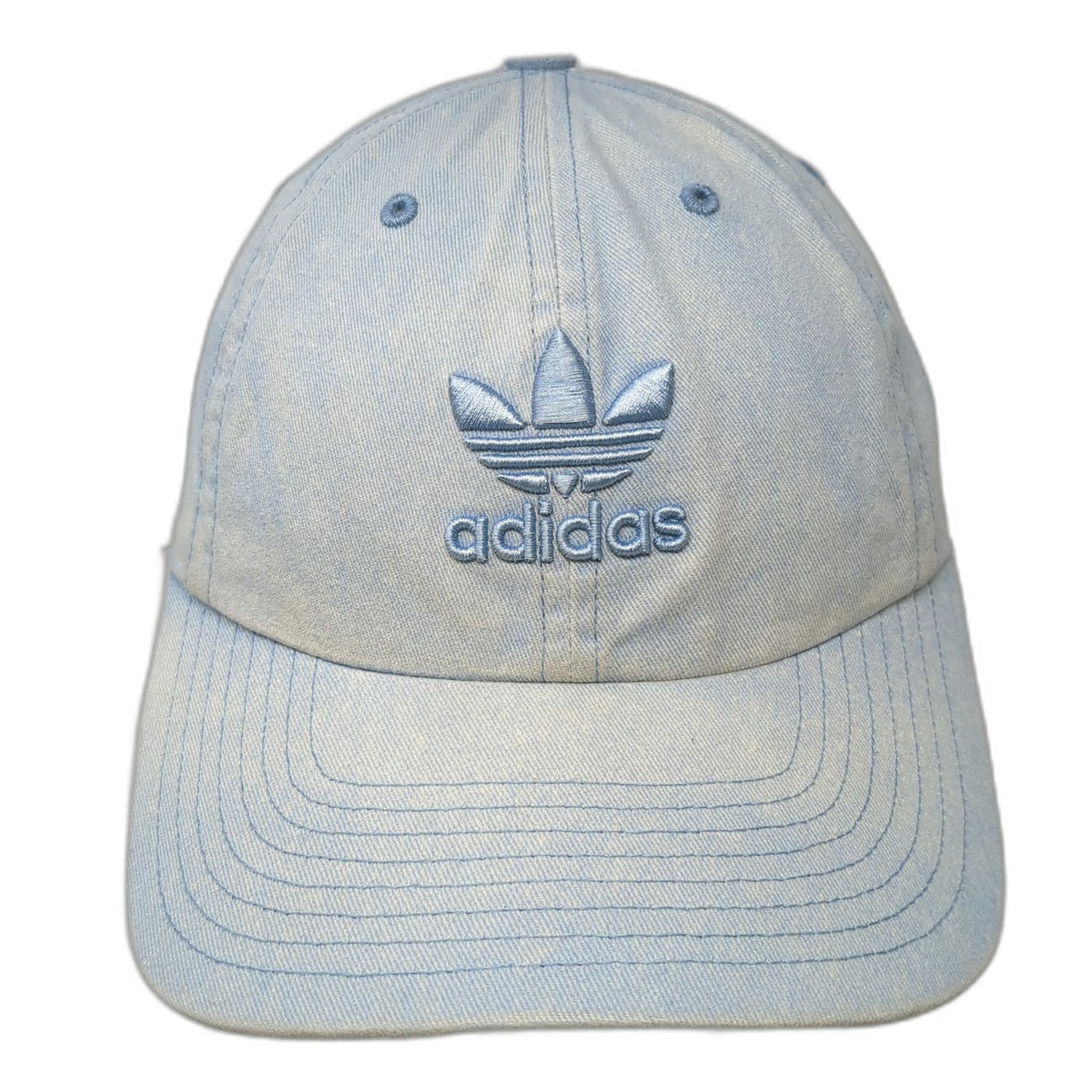 Adidas Baseball Cap Blue One Size Trefoil Logo Denim Slideback Strap Hat