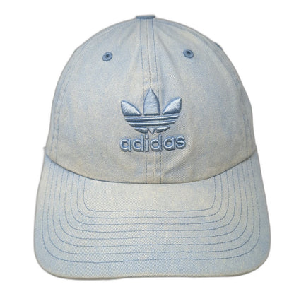 Adidas Baseball Cap Blue One Size Trefoil Logo Denim Slideback Strap Hat