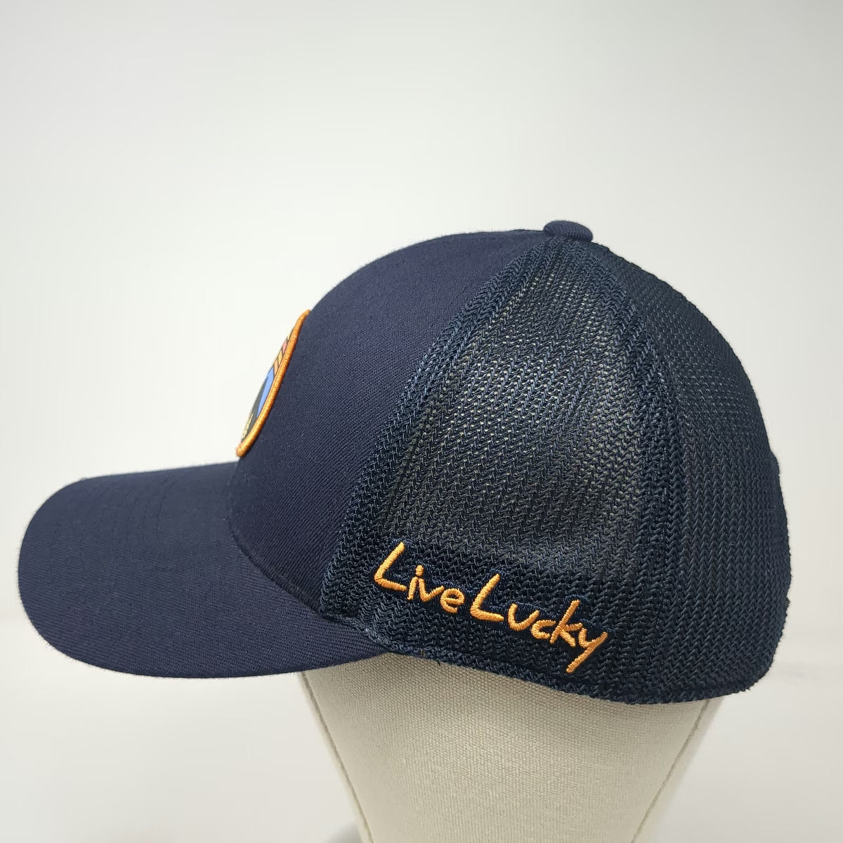Black Clover Trucker Hat Blue One Size Live Lucky Mesh Snapback Mountains Patch