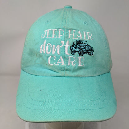 Jeep Hair Don't Care Slideback Hat Blue One Size Leather Strap Adams