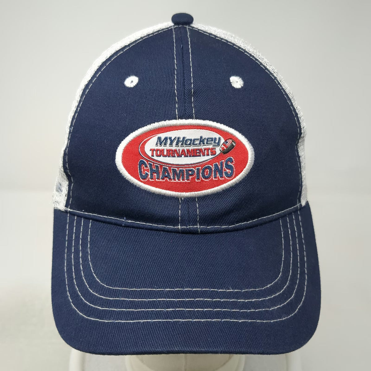 Trucker Hat Blue One Size MYHockey Tournaments Champions Mesh Snapback Hat