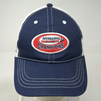Trucker Hat Blue One Size MYHockey Tournaments Champions Mesh Snapback Hat