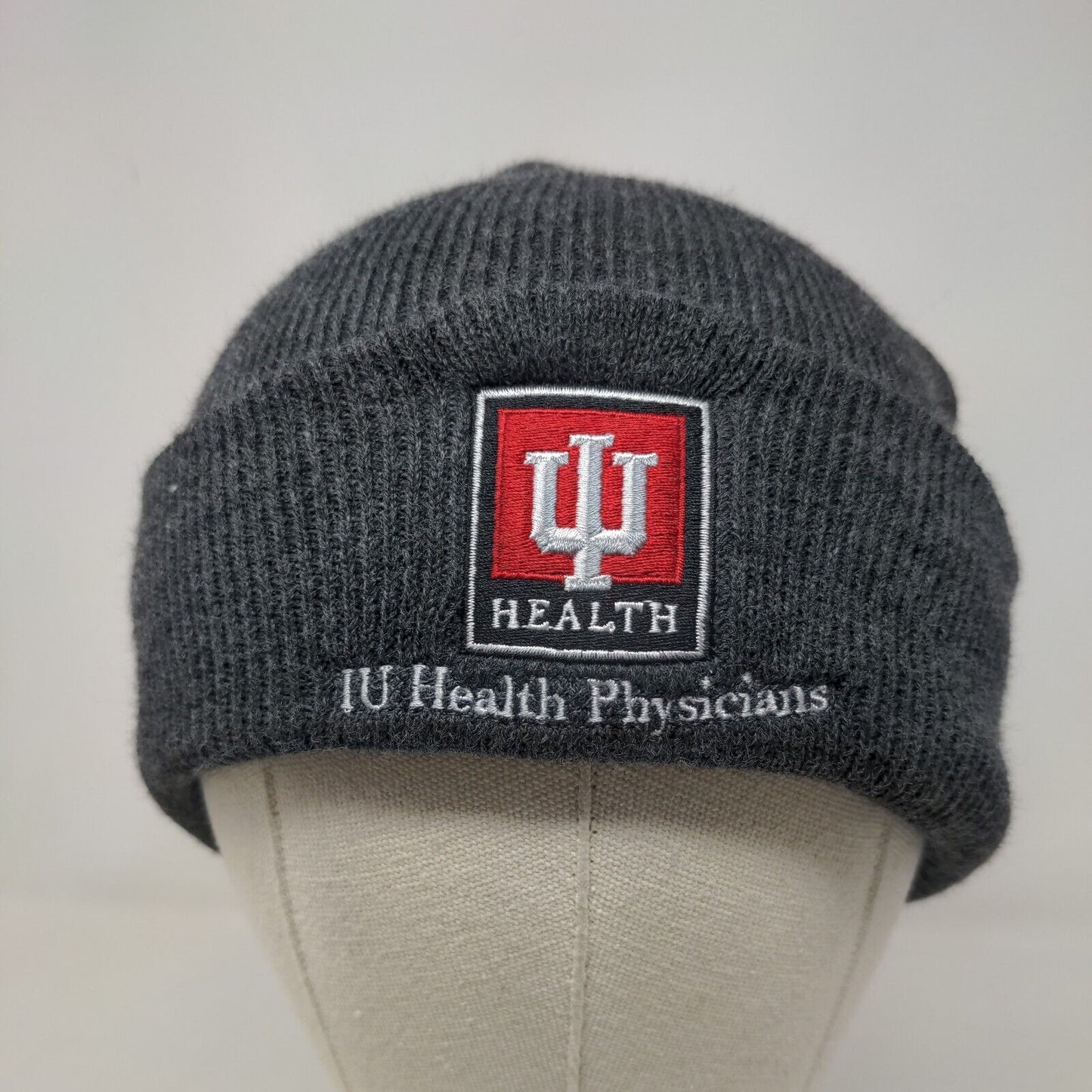 Cap America Men's Knit Beanie Hat Gray IU Health Hospital Embroidered Logo