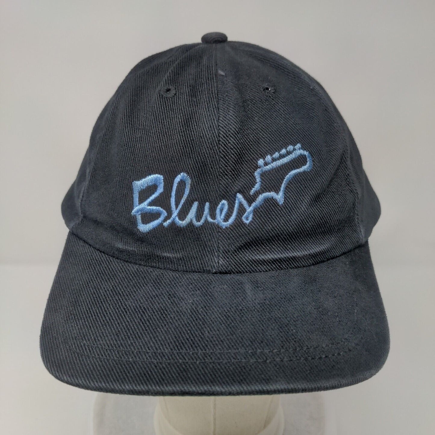 Blues Snapback Hat Black OSFA Adjustable Embroidered Vented Holes 6 Panel