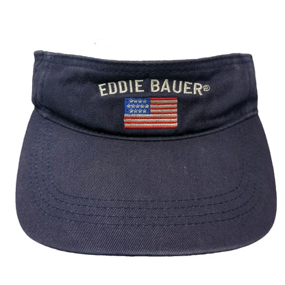 Eddie Bauer Visor Blue One Size Logo American Flag Strapback Cotton Hat Outdoors