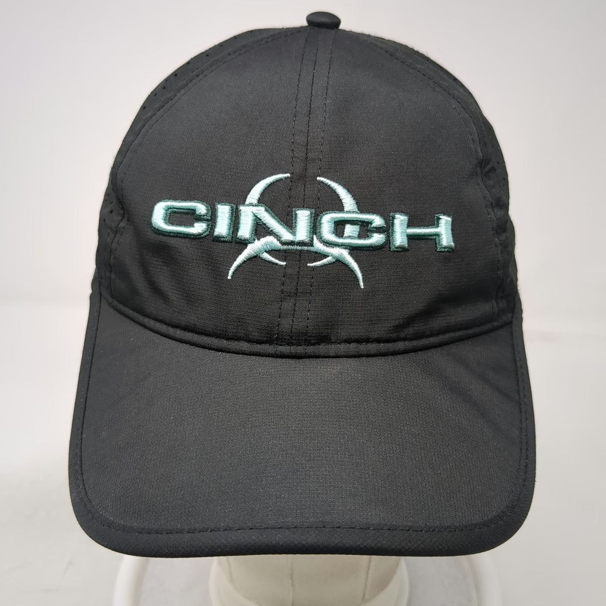 Cinch Trucker Hat Black One Size Perforated Snapback Performance Polyester Logo