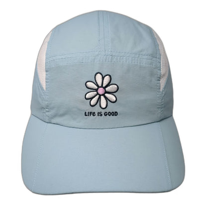 Life is Good 5 Panel Blue Hat One Size Mesh Back Reflective Strap Nylon Daisy