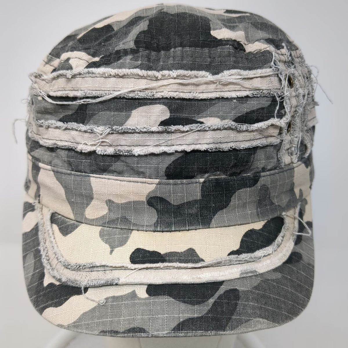D&Y Army Cap Gray Camo One Size Cotton Military Style Elastic Hat Eyelets Metal