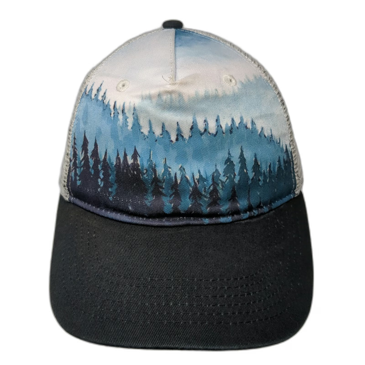 Locale Outdoor Trucker Hat Blue Black Gray OSFM Landscape Forest Mesh Snapback