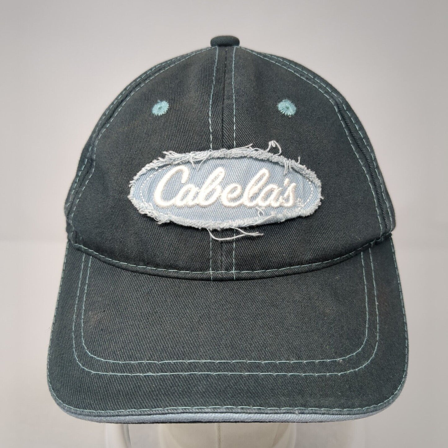Cabela's Strapback Hat Blue One Size Adjustable Embroidered Distressed 6 Panel