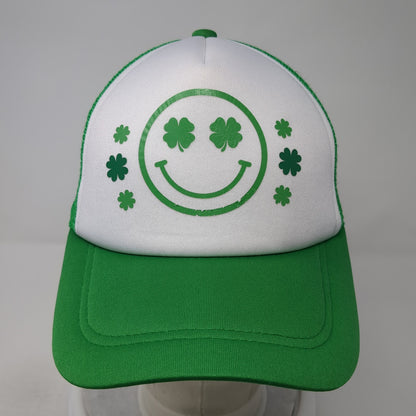 Smiley Face Shamrock Snapback Trucker Hat Green One Size Mesh Back