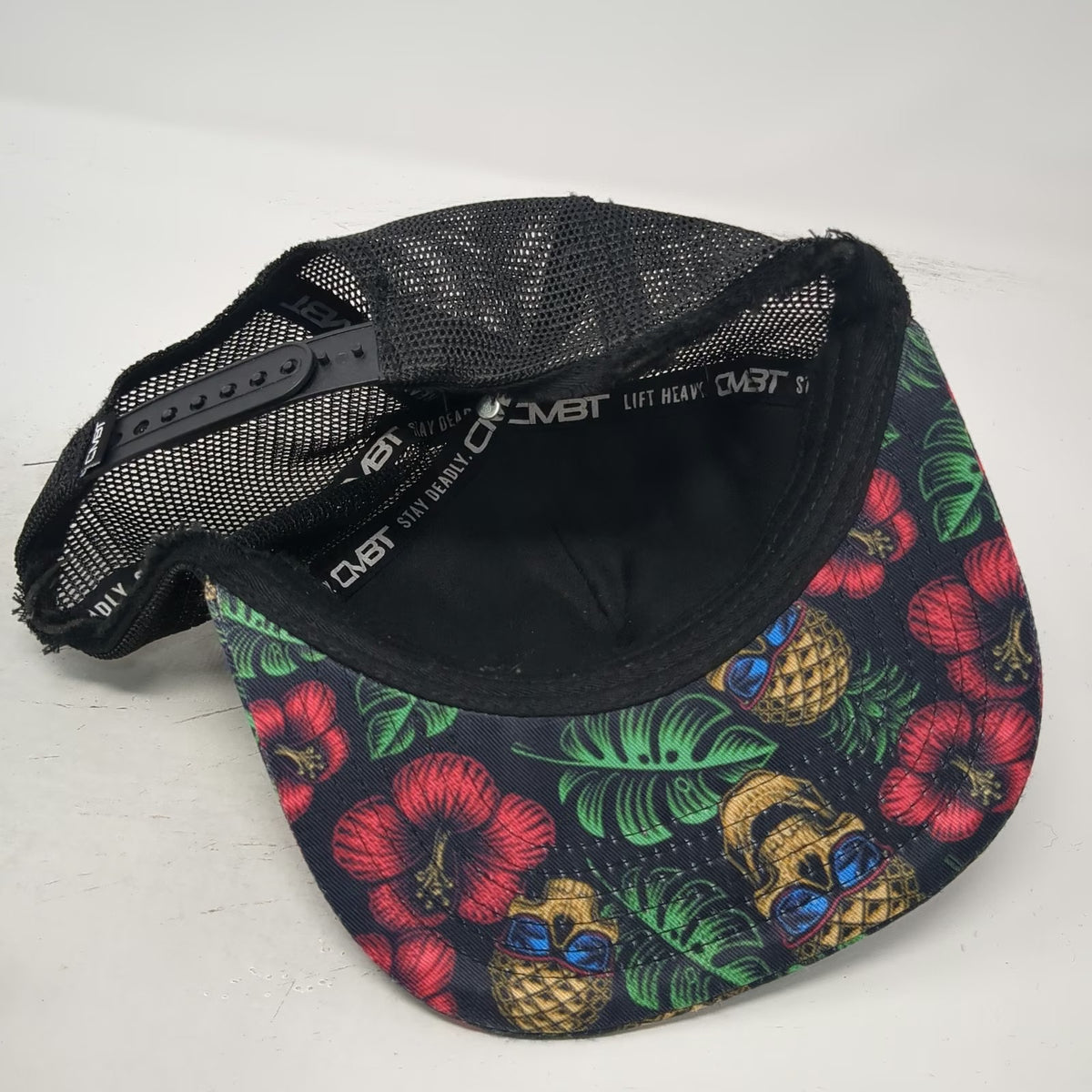 Combat Iron Apparel Co Trucker Hat Black Red Green One Size Pineapple Skull