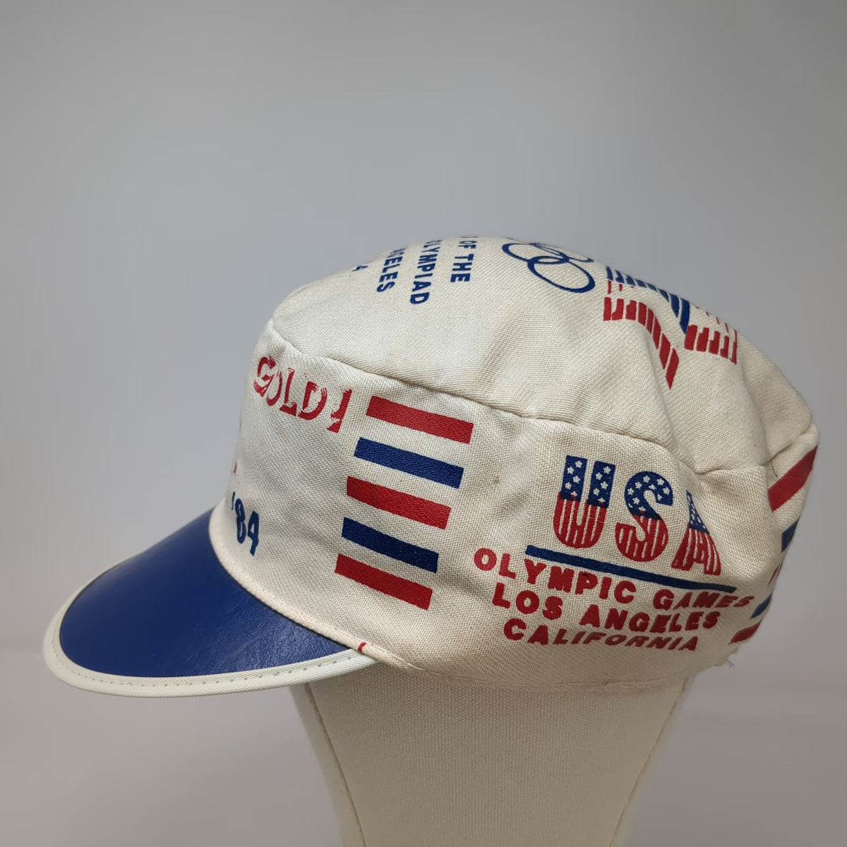 Army Cap White Blue Red One Size 1984 Los Angeles Olympics USA Rings Logo Hat