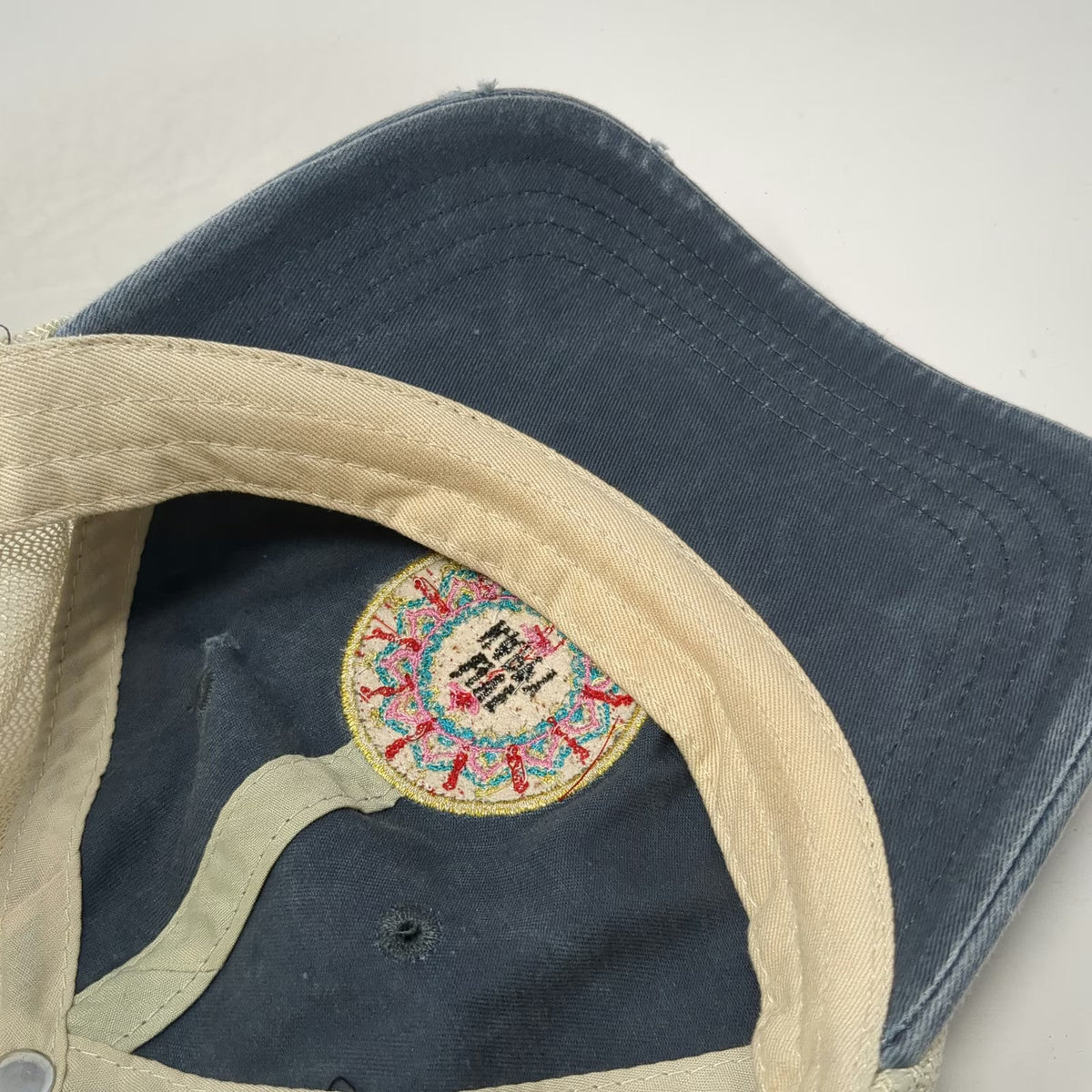 Natural Life Trucker Hat Blue One Size Mandala Mesh Back Snapback Graphic Happy