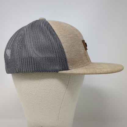 Hooey Snapback Beige One Size Trucker Mesh Back Leather Patch Flat Brim Hat
