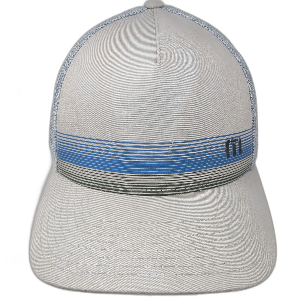 TravisMathew Golf Baseball Cap Gray XL Mesh Flexfit Horizontal Stripes Hat
