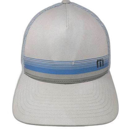 TravisMathew Golf Baseball Cap Gray XL Mesh Flexfit Horizontal Stripes Hat