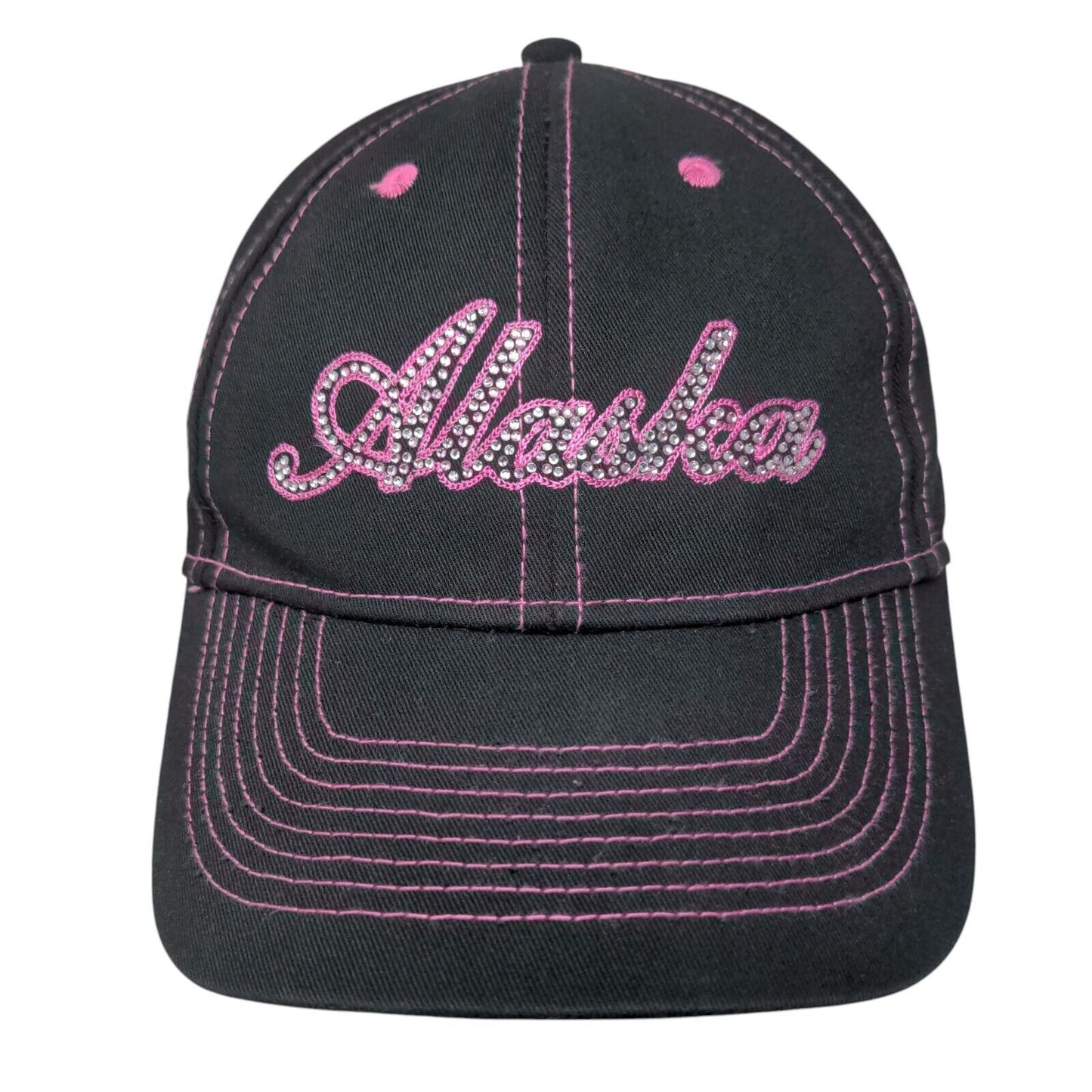 Alaska Strapback Hat Black One Size Embroidered Bling Adjustable