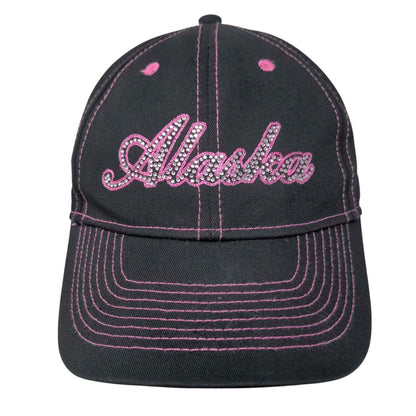 Alaska Strapback Hat Black One Size Embroidered Bling Adjustable