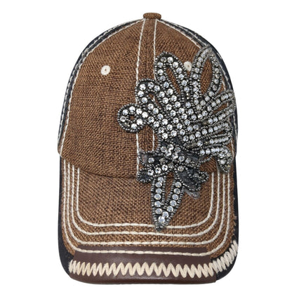 Unbranded Slideback Straws Hat Brown One Size Adjustable Rhinestone Jeweled