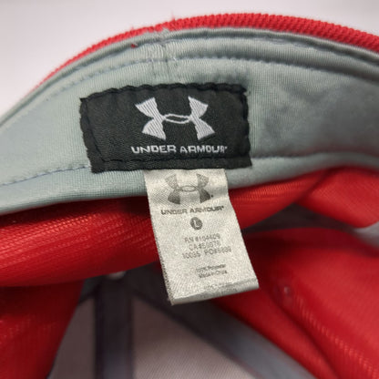 Under Armour Baseball Cap Red L BF Blue Logo Fitted Stretch Fit HeatGear Hat