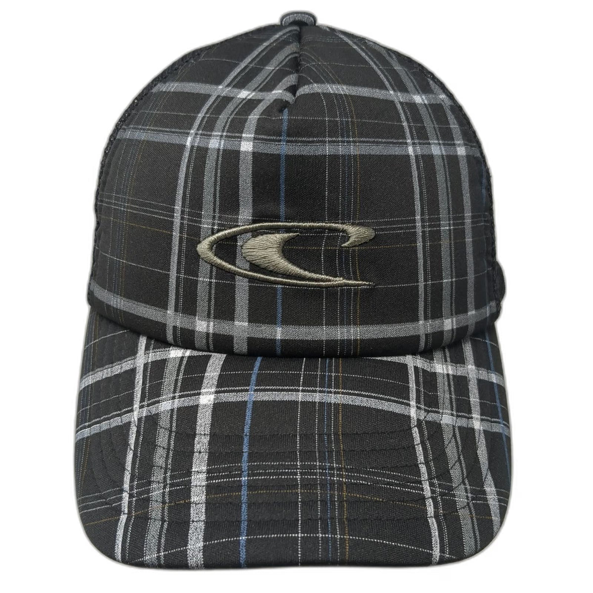 O'Neill Trucker Hat Black One Size Plaid Mesh Snapback Foam Front Logo Surf