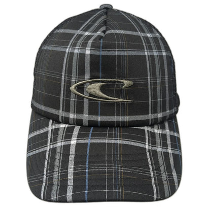O'Neill Trucker Hat Black One Size Plaid Mesh Snapback Foam Front Logo Surf