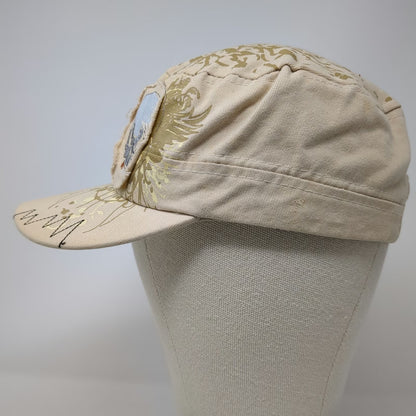 Army Cap Beige One Size Skull Patch Star Studs Grommet Hat Zig-Zag Stitch Cotton