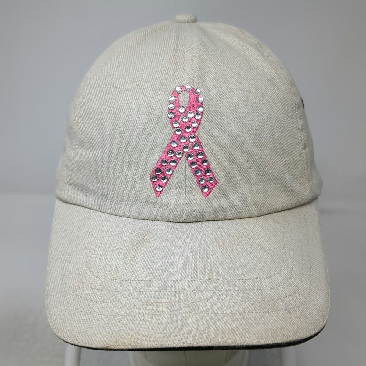 Vitronic Baseball Cap Beige OS Rhinestone Pink Ribbon Shane Co BCA Hat Slideback