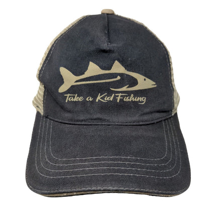 Take A Kid Fishing Strapback Trucker Hat Blue OS Adjustable Mesh Back Cobra