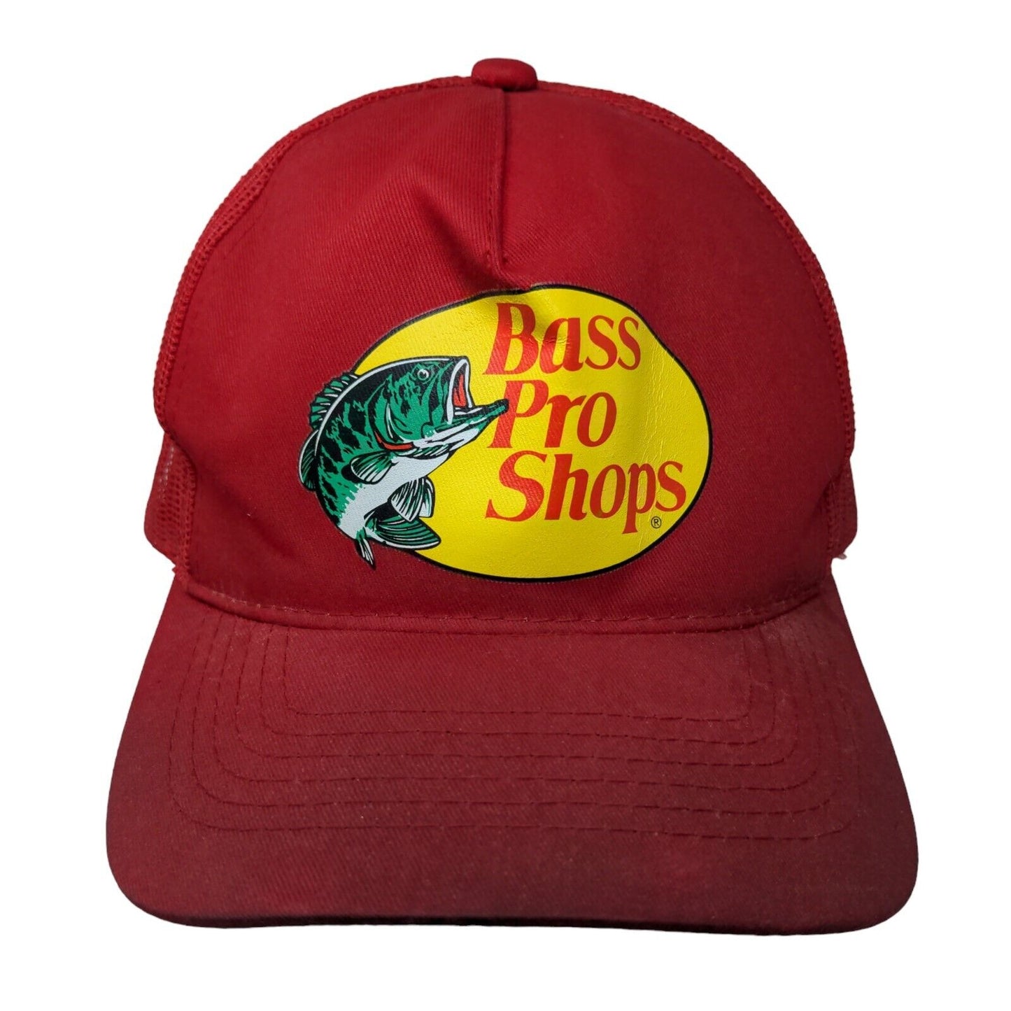 Bass Pro Shops Snapback Trucker Hat Red OSFM Adjustable Mesh Back Gone Fishing