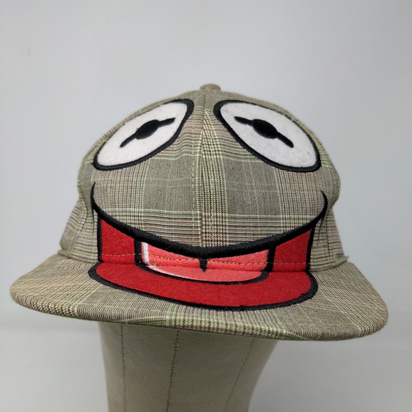 The Muppets Men's Fitted Hat Stretch Kermit the Frog Gray Plaid Poly Blend