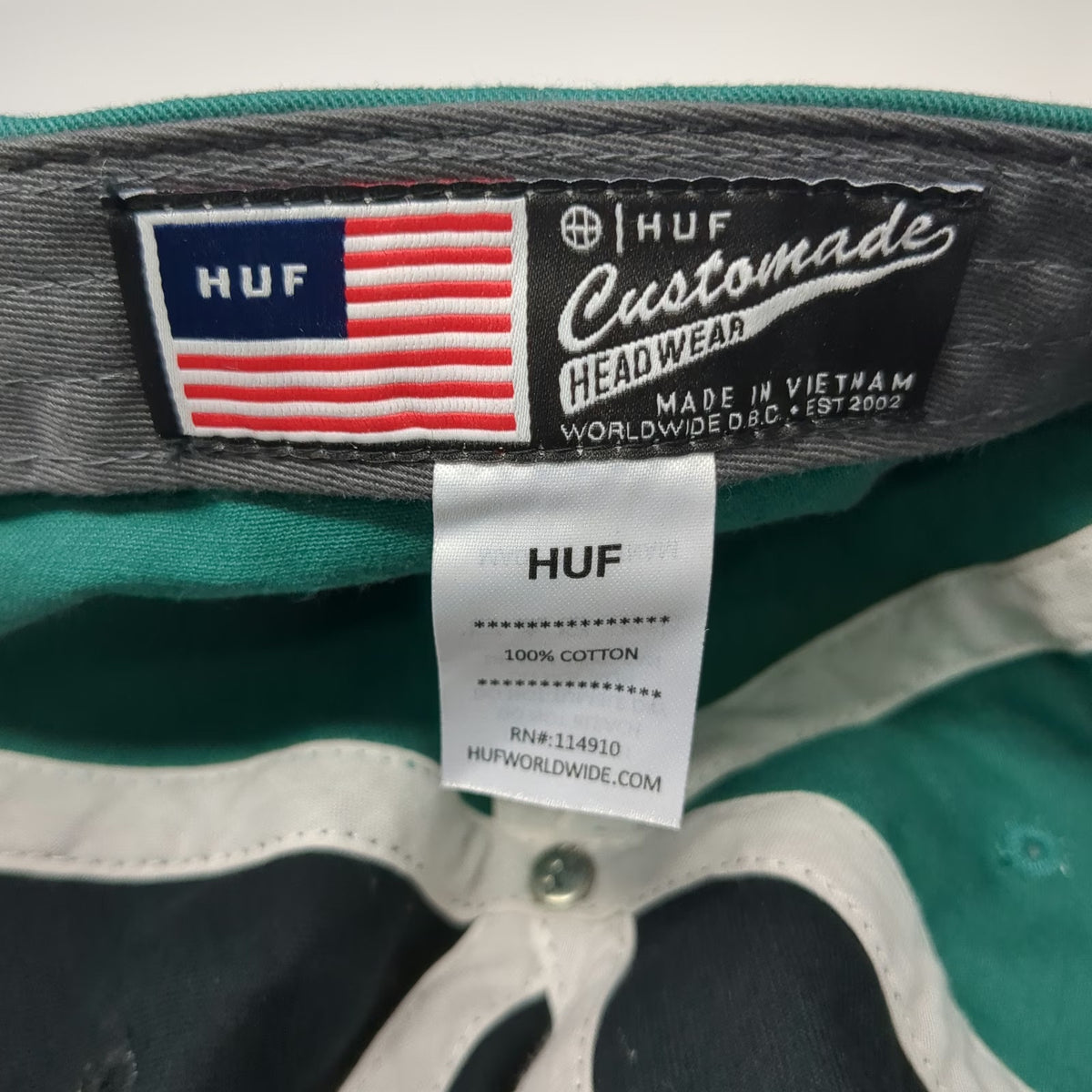 HUF Baseball Cap Green Black Gray One Size 1984 Logo Split Panel Cotton Hat