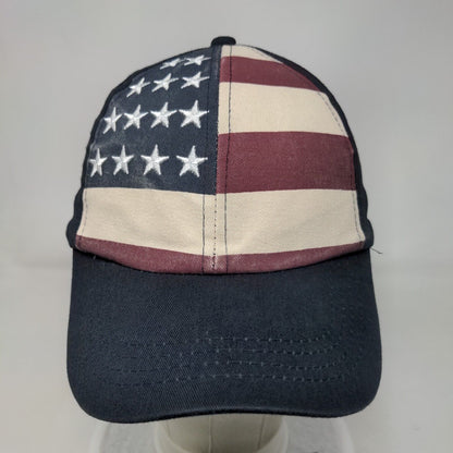 American Flag Strapback Hat Multicolor One Size Adjustable Embroidered