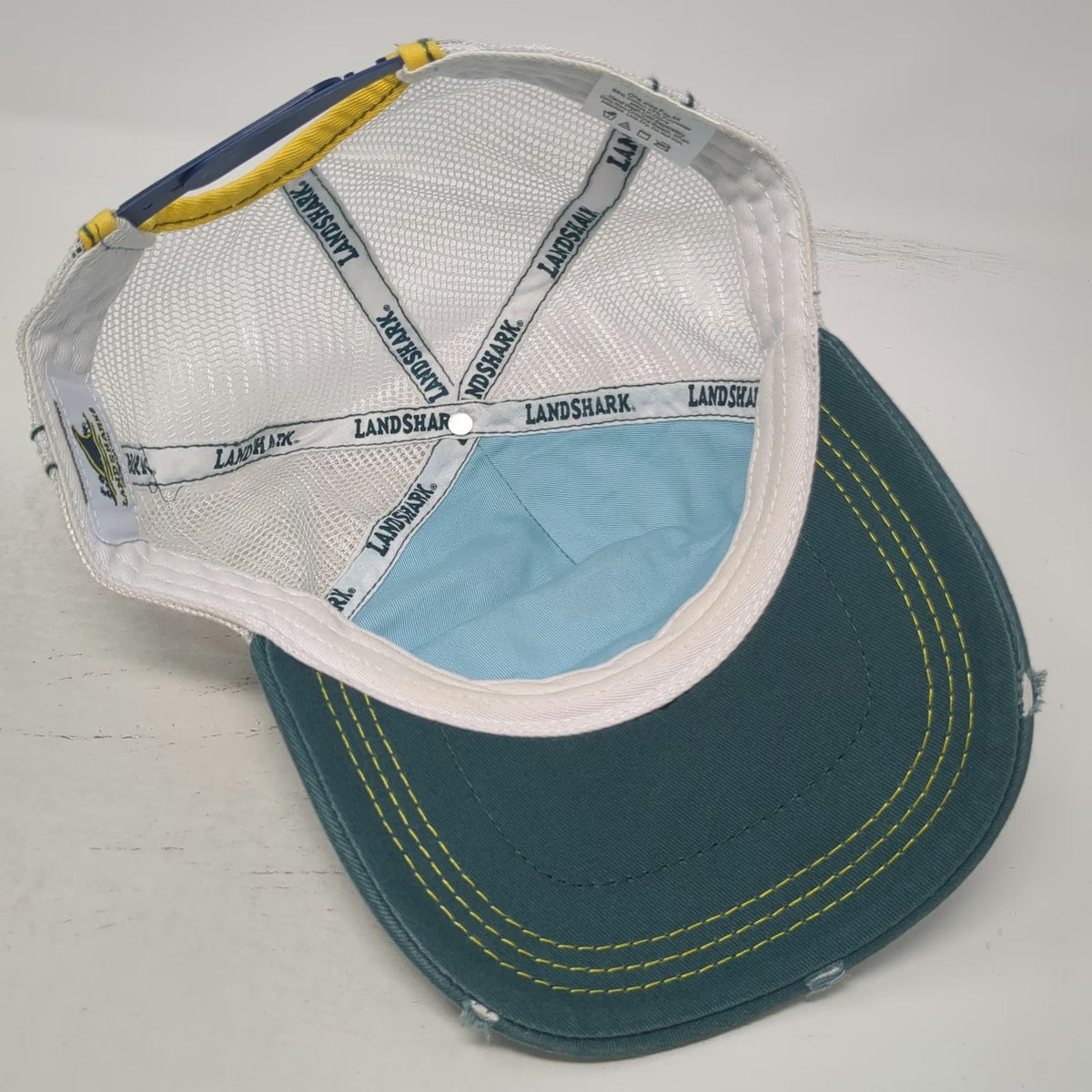 LandShark Trucker Hat Blue One Size Mesh Snapback Distressed Island Style Lager