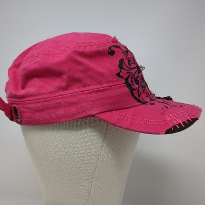 Leader LOGA Army Cap Pink One Size Cross Rhinestone Distressed Filigree Hat