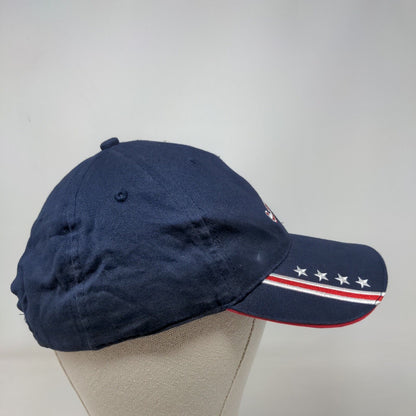 Atlanta Braves Delta Strapback Hat Blue One Size Embroidered Patriotic Headtotoe