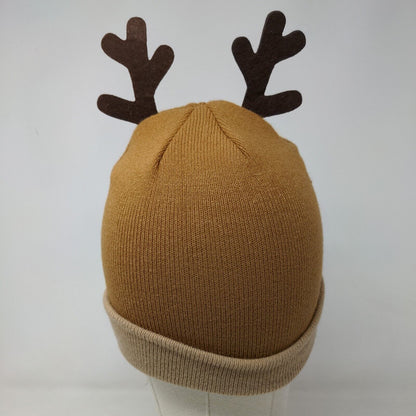 Gertex Boy's Knit Beanie Cap Hat Tan Size 4-6X Reindeer Antlers Ears