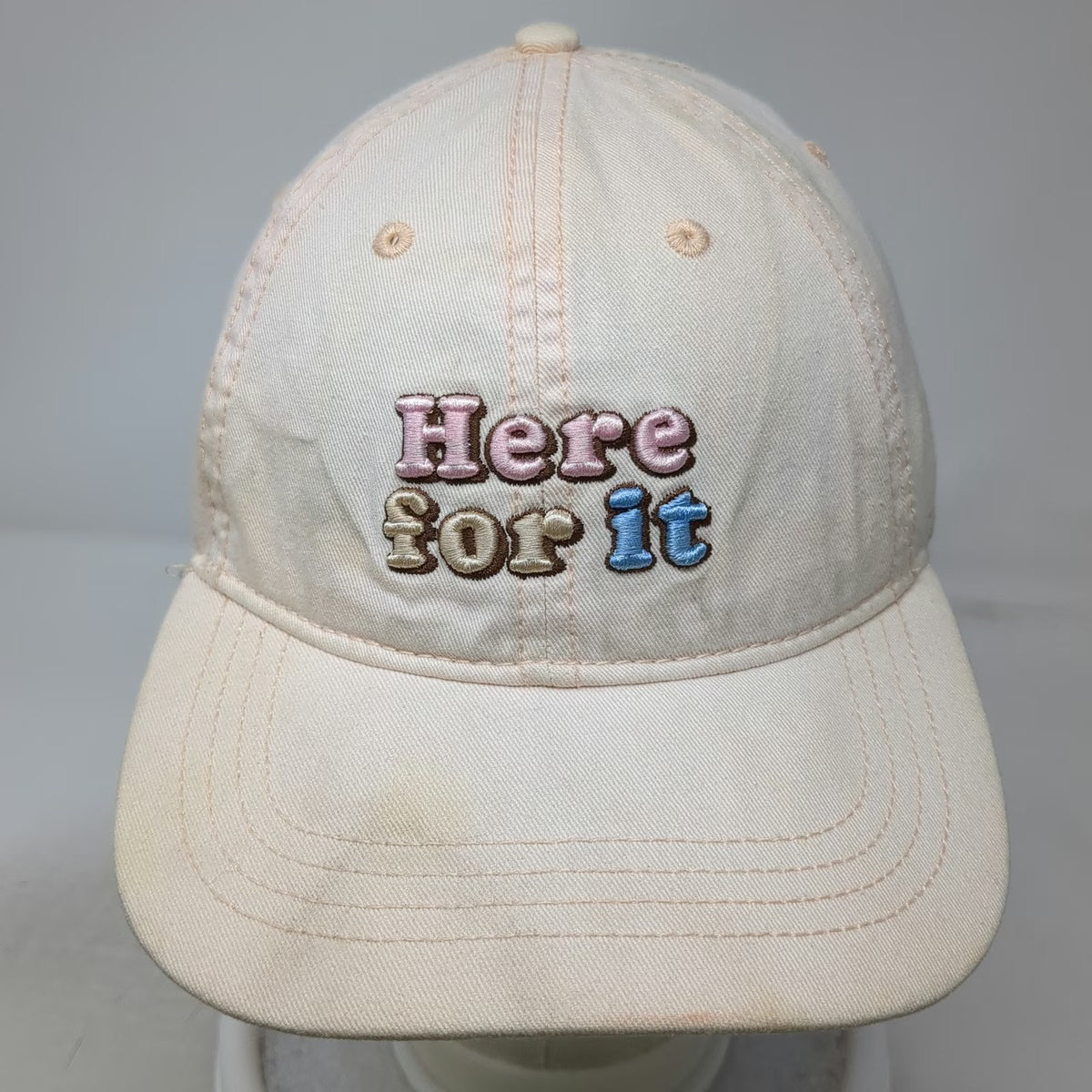 Home Free Baseball Cap Beige One Size Here For It Embroidery Tie Dye Brim Hat