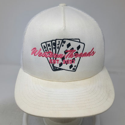 Western Threads White Trucker Hat One Size Playing Cards Mesh Snapback Flat Brim