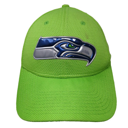 Seattle Seahawks NFL New Era Hat Green M Metallic Logo Curved Brim Stretch Fit