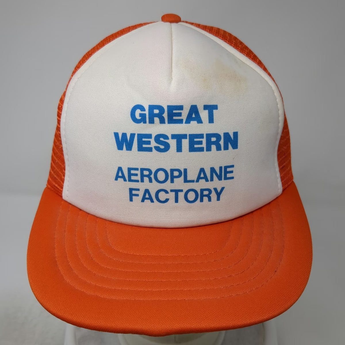 AHS Trucker Hat Orange White 7 5/8 Great Western Aeroplane Factory Mesh Back