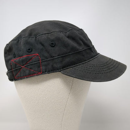Alternative Black Army Cap One Size Strapback Cotton Hat Graphic Side Stitch
