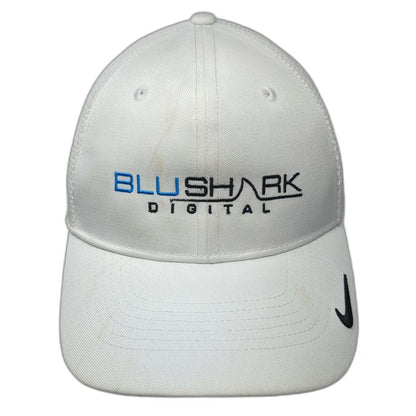 Nike Baseball Cap White L Mesh Back Stretch Fit BluShark Digital Dri-FIT Hat