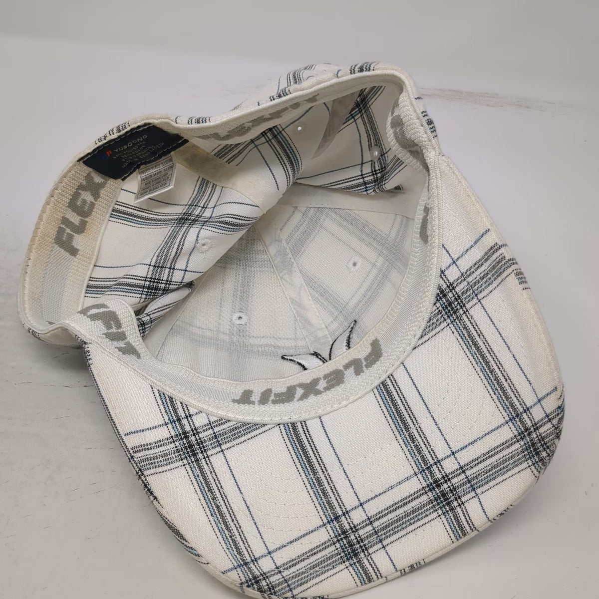 Hurley Plaid Baseball Cap One Size White Blue Black Flexfit Logo Embroidered Hat