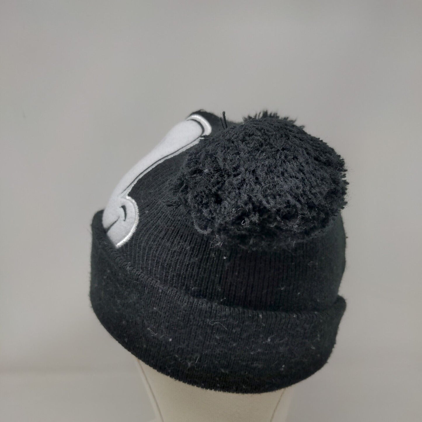 Mickey Mouse Knit Pom Pom Beanie Hat Black Toddler Embroidered