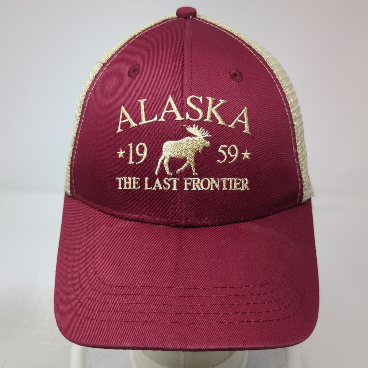 ACE USA Baseball Cap Red One Size Mesh Back Moose Alaska The Last Frontier Hat