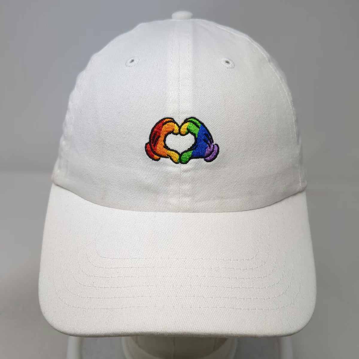 Disney Parks Baseball Cap White OSFM Rainbow Mickey Heart Slideback Cotton Hat
